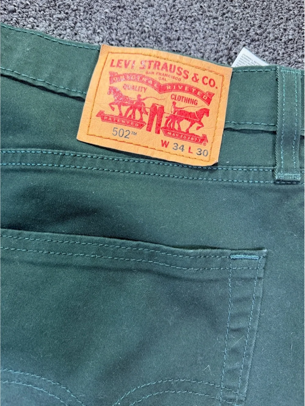 Levi's 502 Performance Green Straight Fit Jeans 34x30